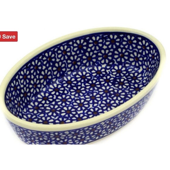Zaklady Ceramiczne Other - Polish Pottery Oval Condiment Dish Daisy Dreams Blue And White 6 Inch EUC